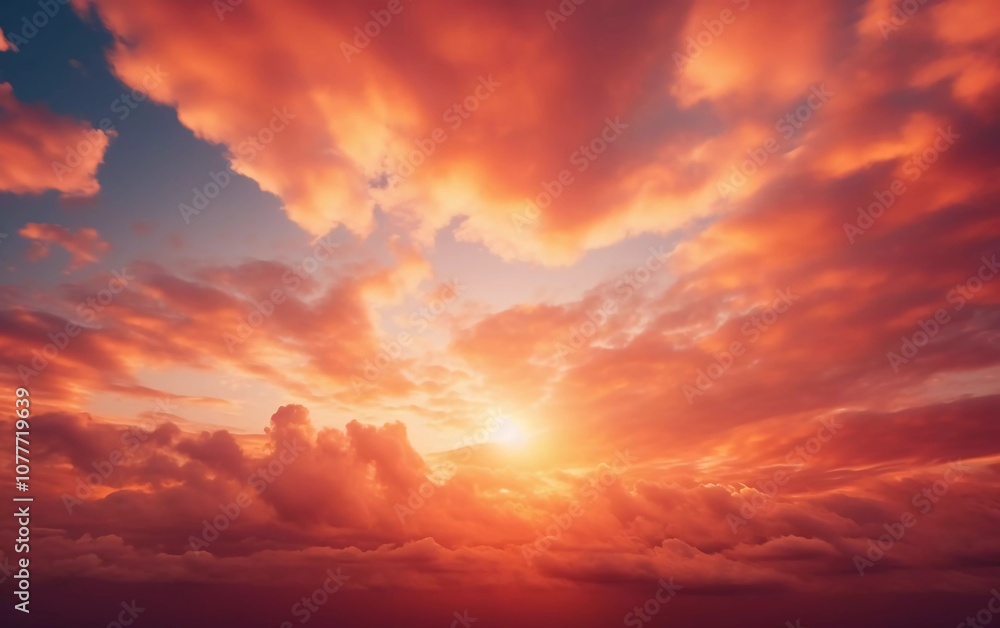 Fototapeta premium A vibrant sunset with dramatic clouds and warm colors illuminating the sky.