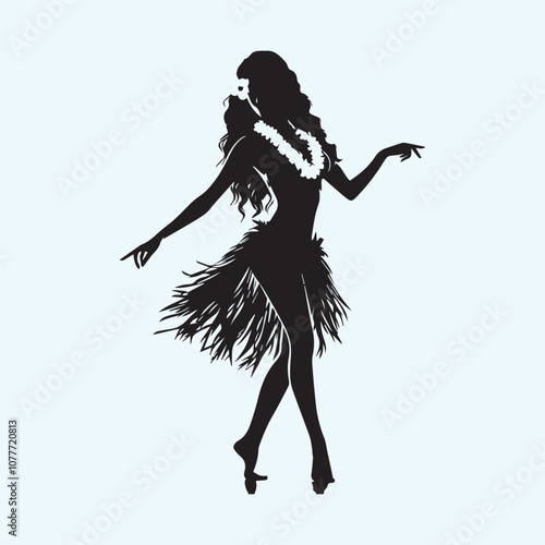 Beautiful Hawaiian young woman dancing vector  illustration, Beautiful Hawaiian young woman dancing silhouette vector black and white full body