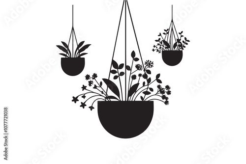 Minimalist hanging flower pot silhouette. Vector illustration