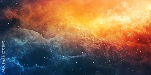 Abstract Cosmic Nebula Background with Orange, Yellow, and Blue Color Palette