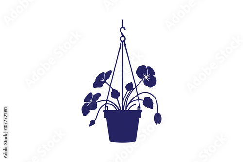 Hanging flower pot logo. Black and white flower pot hanging vector