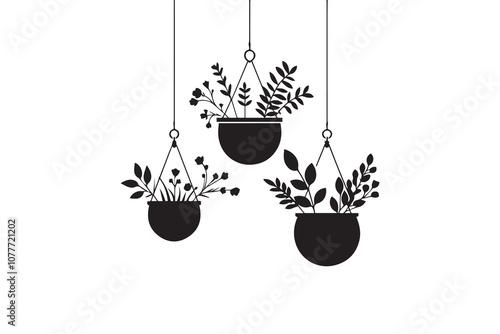 Minimalist hanging flower pot vector background.