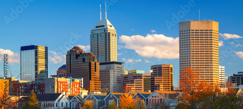 Indianapolis Downtown Skyline at Sunset in Autumn