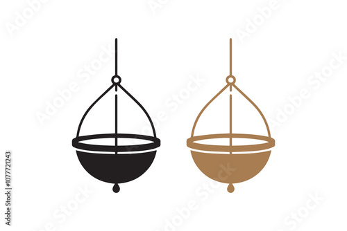Minimalist hanging flower pot silhouette. Black and white flower pot hanging vector