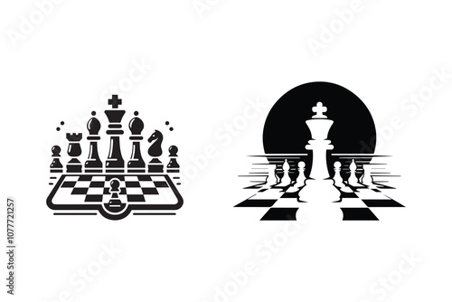 Minimalist chess board silhouette. Black and white chess board sport concept vector icon.