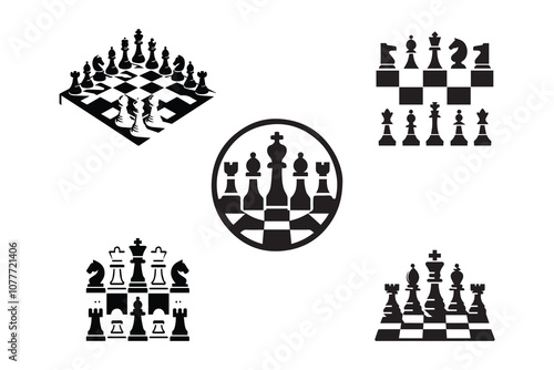 Set of chess board silhouette. Black and white chess board sport concept vector icon.