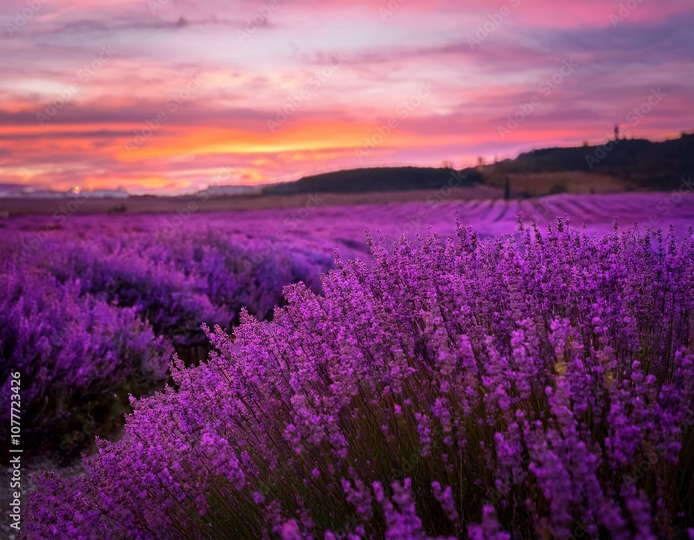 Obraz premium Sunset Over Lavender Fields