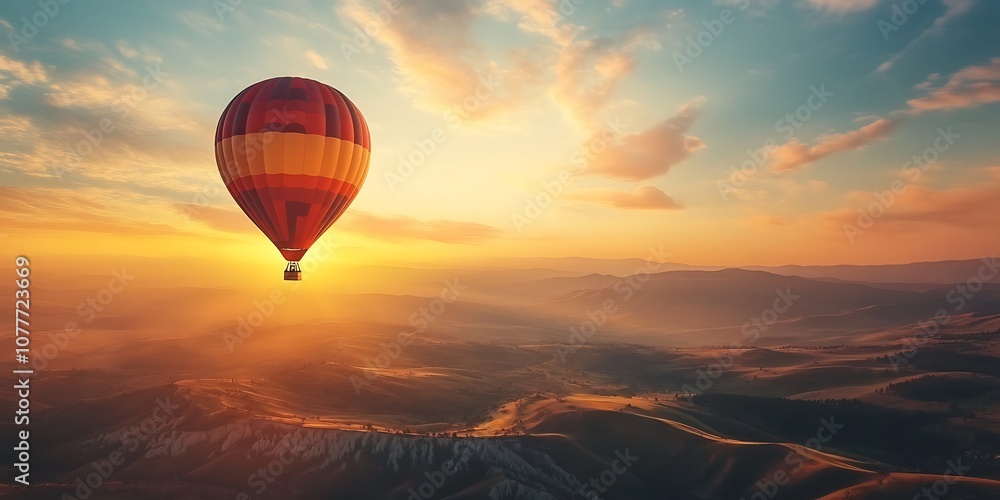 Obraz premium Hot Air Balloon Soaring Above the Clouds at Sunrise