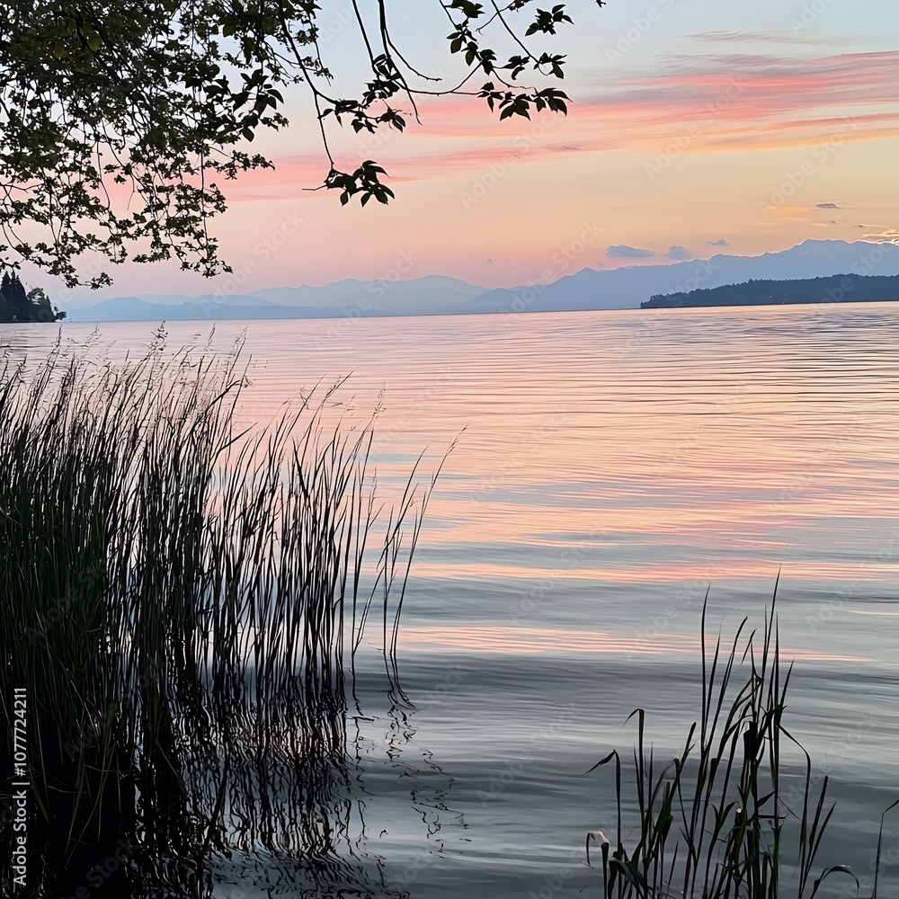 Peaceful lakeside yoga session at sunset, gentle waves and soft pink sky, tranquil and meditative atmosphere Peaceful lakeside yoga session at sunset, gentle waves and soft pink sky, tranquil and meditative atmosphere