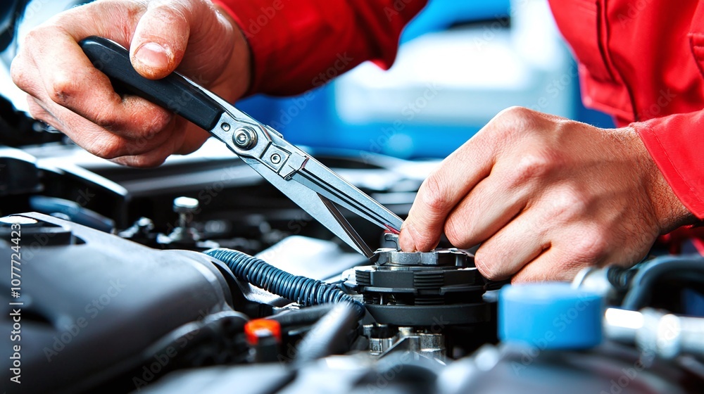 Mechanic Working on Car Engine. Mechanic Working on Car Engine.