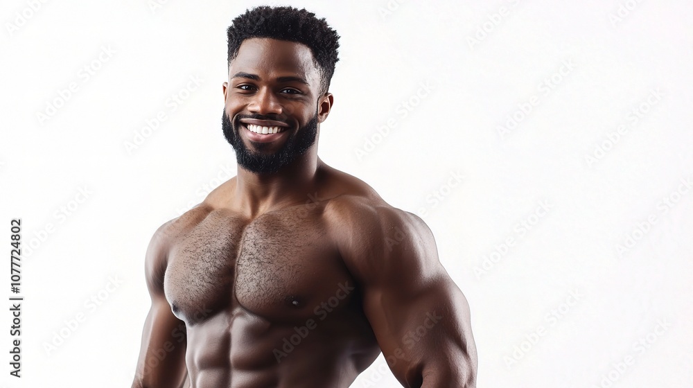 Sporty Young Man Posing Confidently Against a White Background, Showcasing Muscle Definition and Charismatic Smile for Fitness and Lifestyle Inspiration Sporty Young Man Posing Confidently Against a White Background, Showcasing Muscle Definition and Charismatic Smile for Fitness and Lifestyle Inspiration
