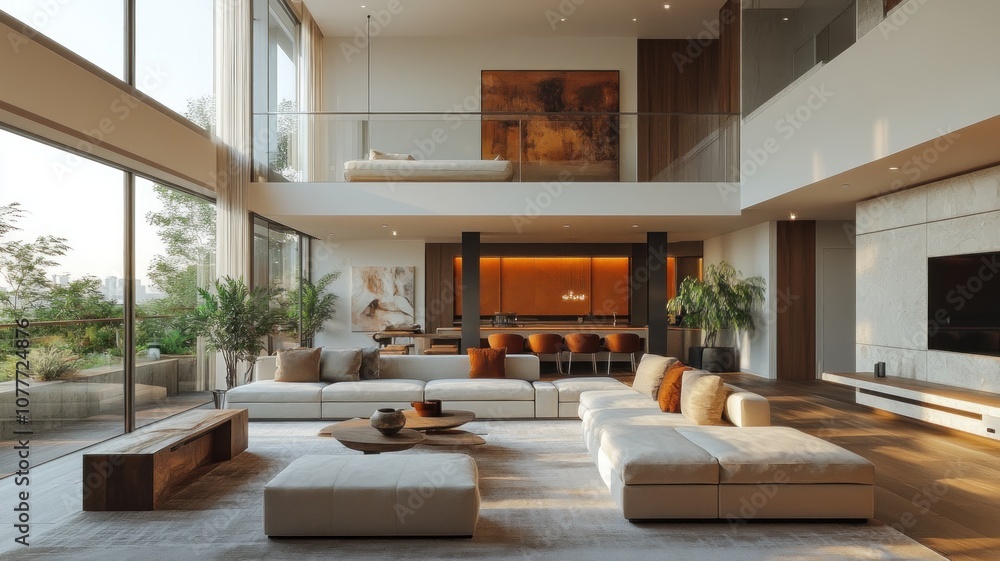 Modern living room with open space and elegant furnishings. Modern living room with open space and elegant furnishings.