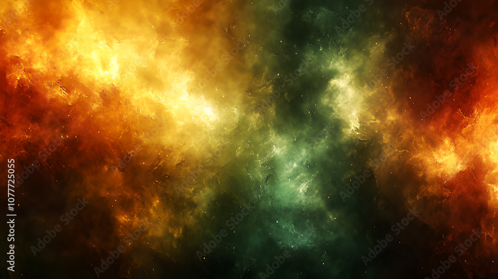 Vibrant Colors on Nebula Background with Dark Green and Orange Gradient, Space and Fire Elements, Cosmic Energy and Galactic Vistas Vibrant Colors on Nebula Background with Dark Green and Orange Gradient, Space and Fire Elements, Cosmic Energy and Galactic Vistas