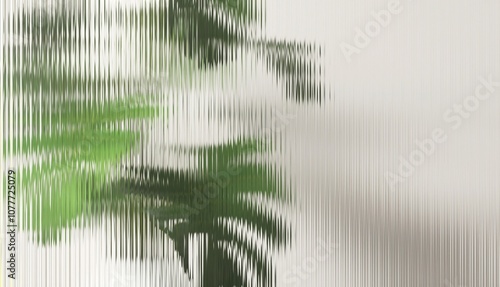 Fresh beautiful green tropical plant tree behind transparent fluted reeded glass in sunlight on white background for modern, luxury fashion, beauty, cosmetic, skincare, body care, hair care product 3D