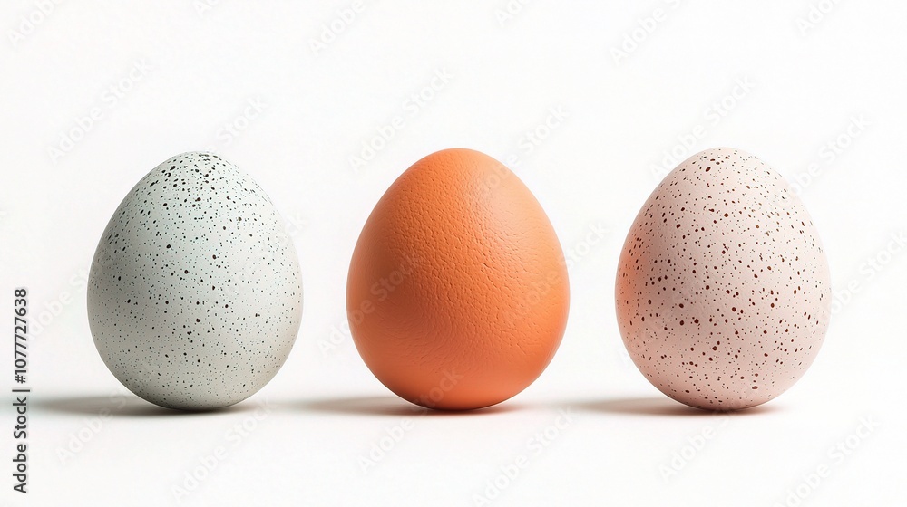 Three Colorful Eggs Isolated on a White Background Representing Freshness and Simplicity in Modern Design and Culinary Arts Three Colorful Eggs Isolated on a White Background Representing Freshness and Simplicity in Modern Design and Culinary Arts