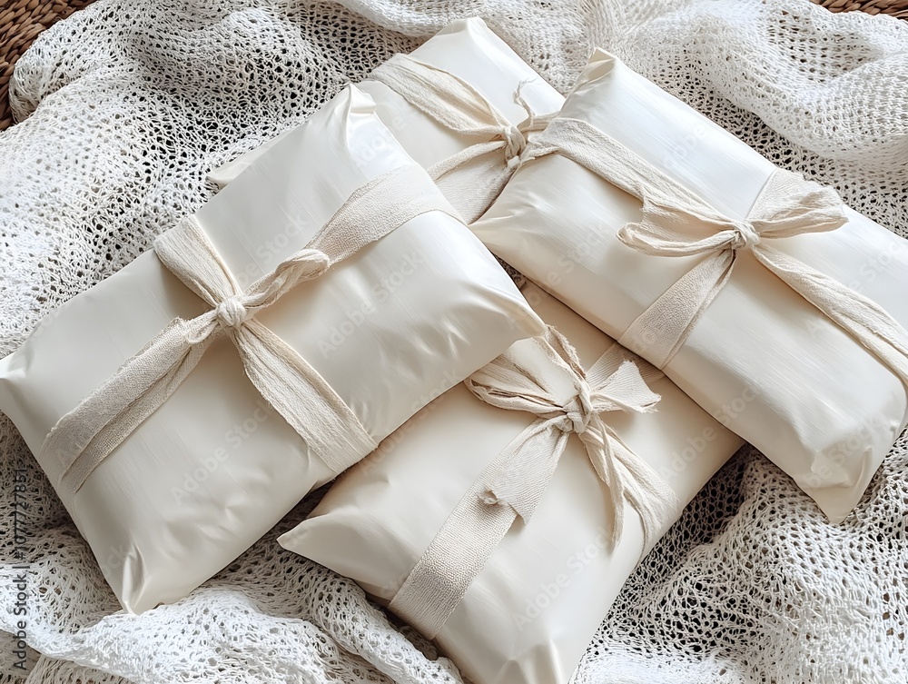 Golden Gifts and Gift Boxes with Red Ribbon Wrapping, Elegant Holiday or Celebration Presents with Festive Wrapping and Ribbon Accents Golden Gifts and Gift Boxes with Red Ribbon Wrapping, Elegant Holiday or Celebration Presents with Festive Wrapping and Ribbon Accents