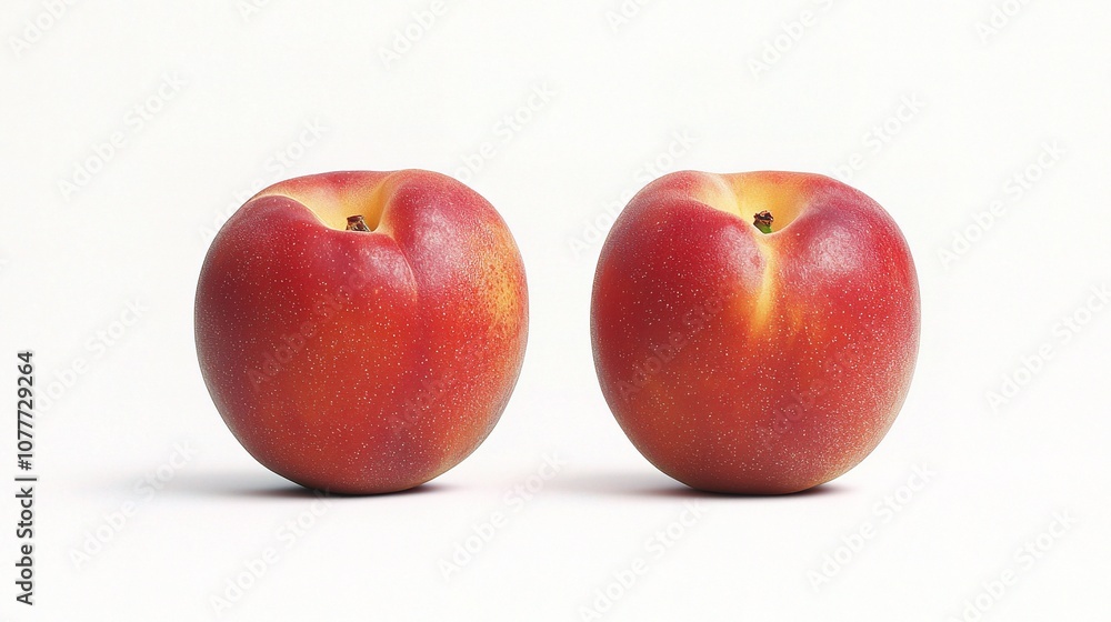 Two Fresh Peaches Isolated on White Background for Culinary, Health, and Recipe Use in Stock Photography, Perfect for Marketing and Design Projects Two Fresh Peaches Isolated on White Background for Culinary, Health, and Recipe Use in Stock Photography, Perfect for Marketing and Design Projects