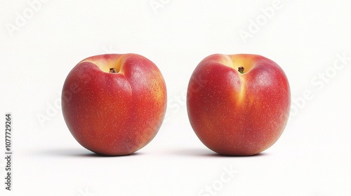 Two Fresh Peaches Isolated on White Background for Culinary, Health, and Recipe Use in Stock Photography, Perfect for Marketing and Design Projects