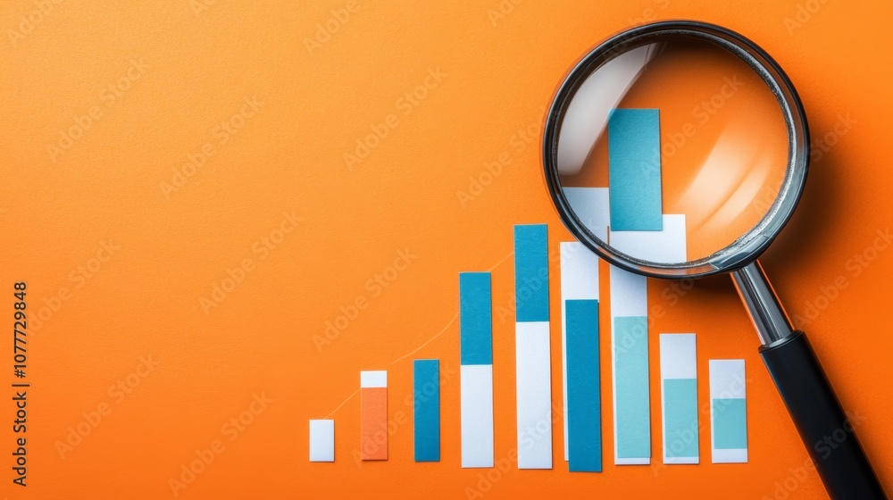 A magnifying glass focuses on a bar graph showing an upward trend, representing growth and success. A magnifying glass focuses on a bar graph showing an upward trend, representing growth and success.