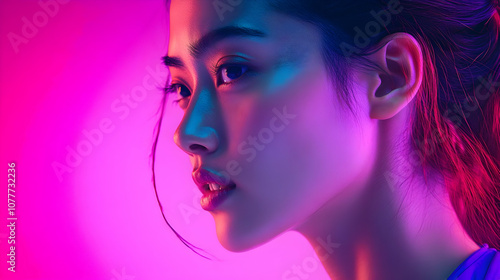 Woman Portrait with Pink and Blue Neon Lights Illustration