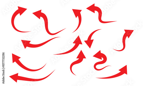 Hand drawn arrow Shape Curved Lines Set.