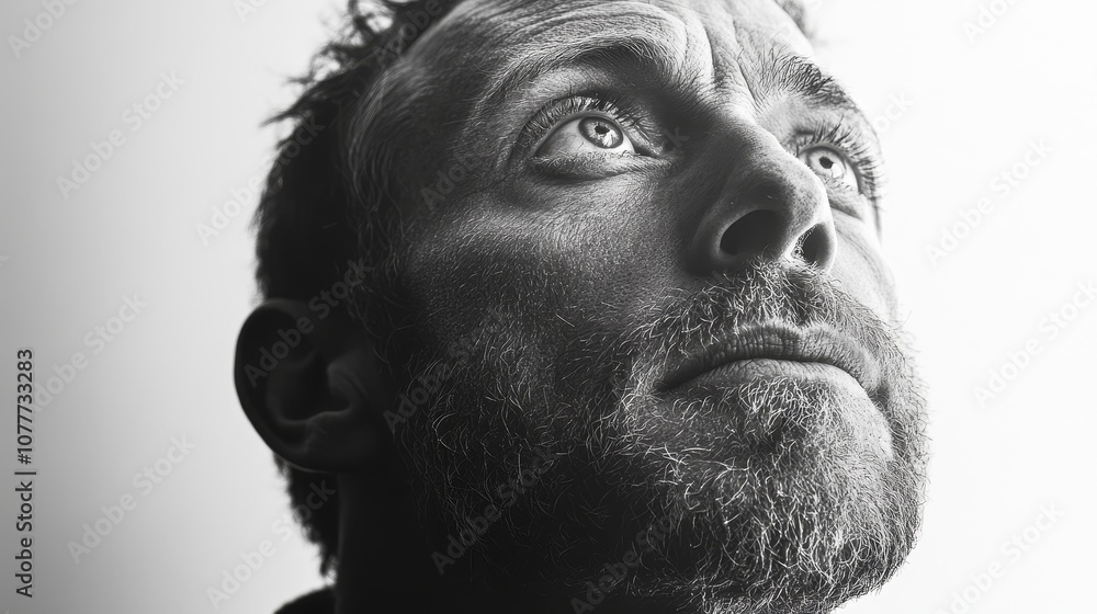 Black and White Portrait of a Man in His 30s with White Background, Capturing Raw, Unfiltered Expression and Character in Monochrome Style Black and White Portrait of a Man in His 30s with White Background, Capturing Raw, Unfiltered Expression and Character in Monochrome Style