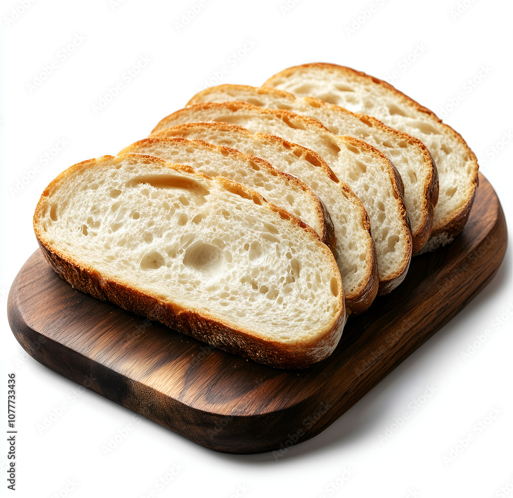Sliced white bread on a wooden board, isolated on a white background Sliced white bread on a wooden board, isolated on a white background