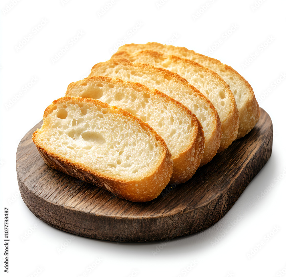 Sliced white bread on a wooden board, isolated on a white background Sliced white bread on a wooden board, isolated on a white background