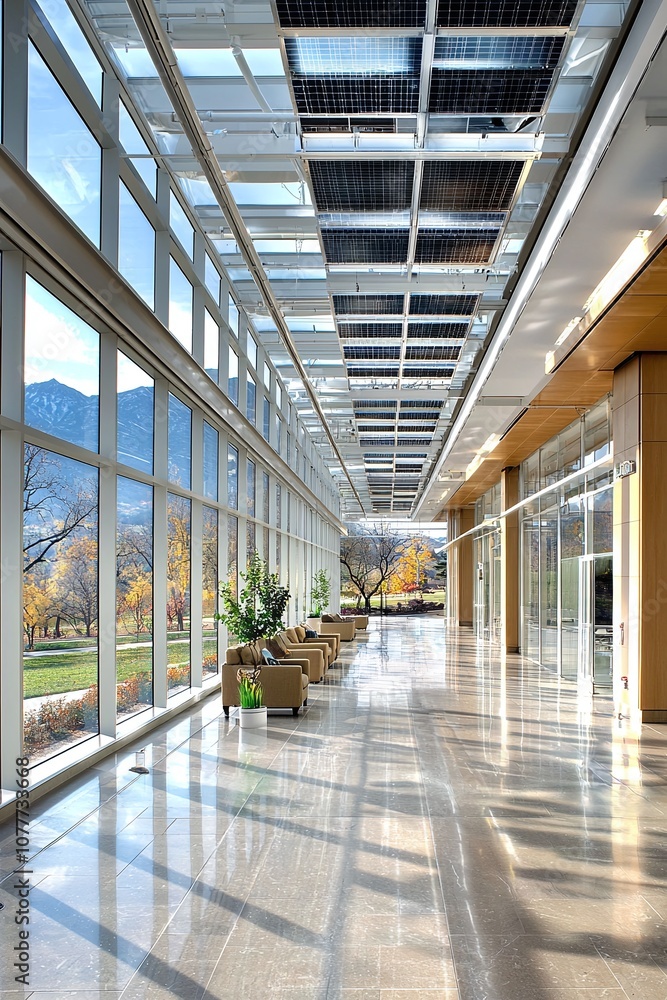 Modern Office Lobby with Glass Walls and Natural Light. Modern Office Lobby with Glass Walls and Natural Light.