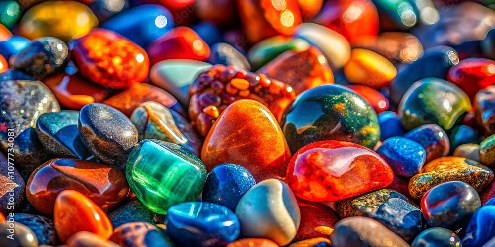 A symphony of color and texture as smooth, polished stones with rich hues of red, blue, green, and brown create a captivating visual landscape. A symphony of color and texture as smooth, polished stones with rich hues of red, blue, green, and brown create a captivating visual landscape.