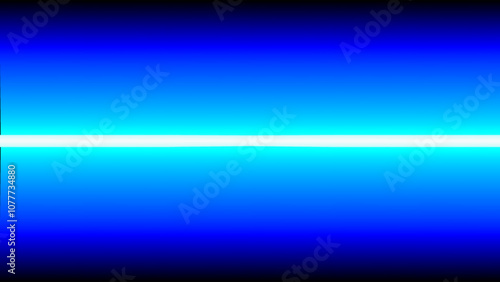 Large laser beam on a black background, perfect for technology and future themed backgrounds. Horizontal white blue neon light.