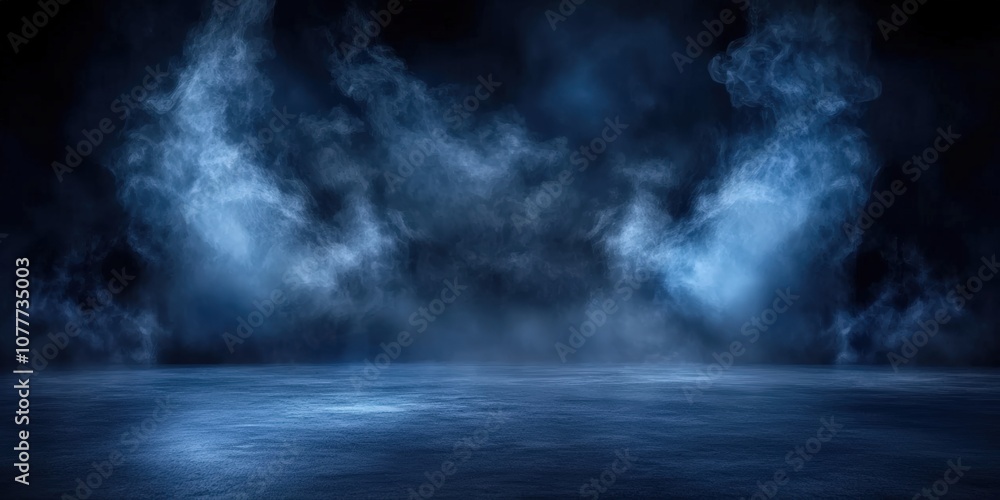 dark blue room background with smoke and floor, Dark empty scene, blue neon searchlight light, smoke, night view, rays. dark blue room background with smoke and floor, Dark empty scene, blue neon searchlight light, smoke, night view, rays.