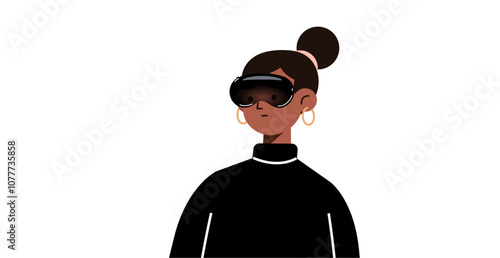 Vision Pro-high-tech futuristic technology VR goggles-virtual reality device, 360 VR modern black women tech
