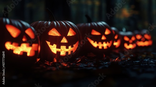 Spooky Jack-o'-Lanterns in the Forest