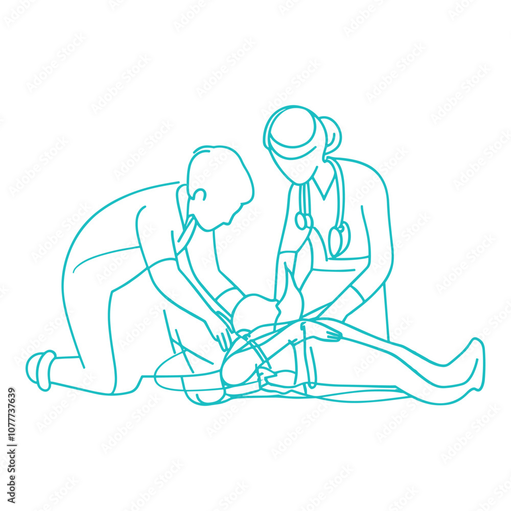 CPR Training - Person Practicing Resuscitation on Dummy Outline CPR Training - Person Practicing Resuscitation on Dummy Outline