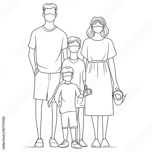 Family Standing Together - Outline Illustration of Togetherness