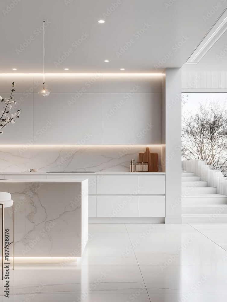 White and clean modern kitchen interior design white champange and light grey color.