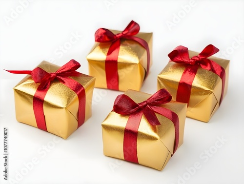 Wallpaper Mural Golden Gifts and Gift Boxes with Red Ribbon Wrapping, Elegant Holiday or Celebration Presents with Festive Wrapping and Ribbon Accents Torontodigital.ca