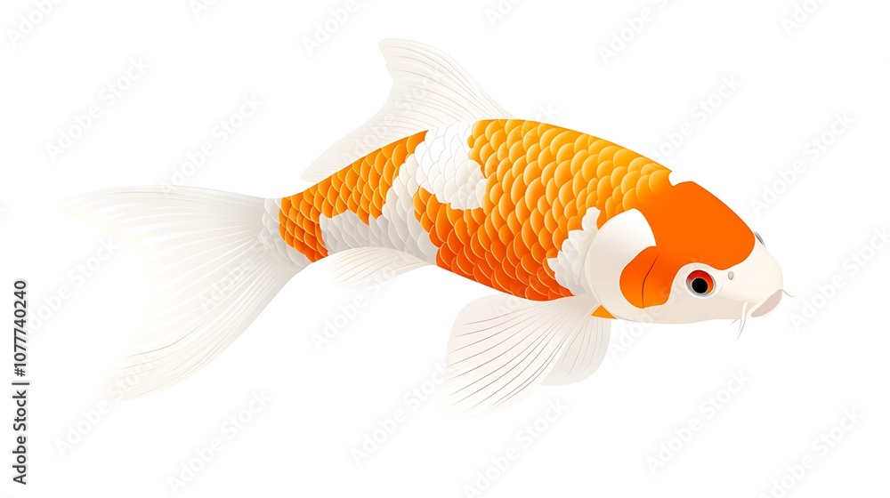 A fish with orange and white stripes swims in the water A fish with orange and white stripes swims in the water