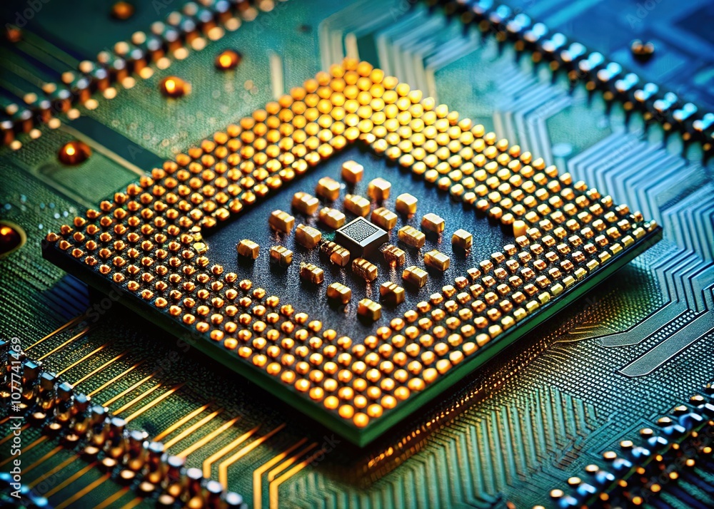 Advanced electronics: a detailed CPU microchip. Advanced electronics: a detailed CPU microchip.