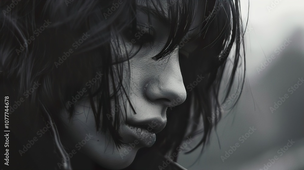 Close Up Portrait of a Woman with Eyes Closed, Black and White Photography Close Up Portrait of a Woman with Eyes Closed, Black and White Photography