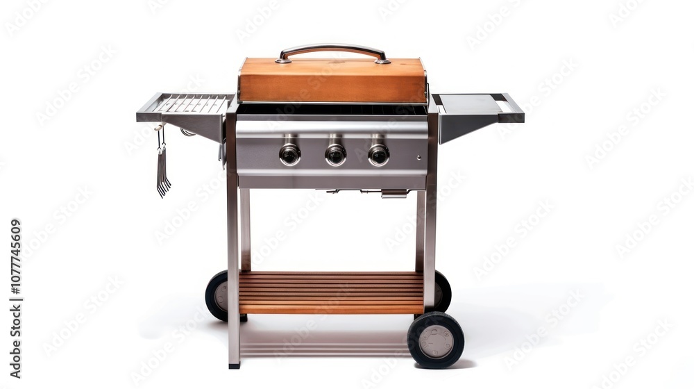Stainless Steel Barbecue Grill with Wooden Top Stainless Steel Barbecue Grill with Wooden Top