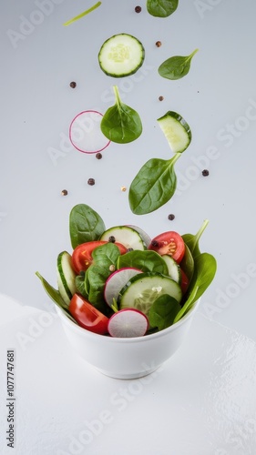 Fresh Vegetables Scattered on White Surface with Gradient Background