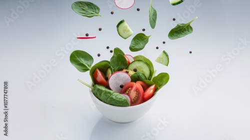 Bowl of Fresh Vegetables with Seeds and Light Background for Healthy Ad