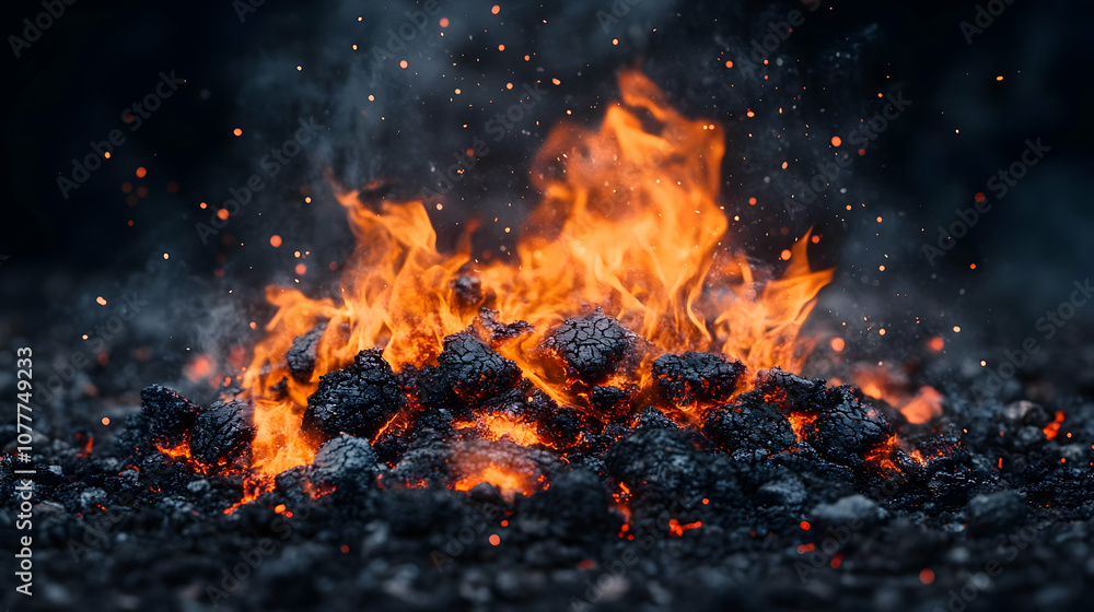 Fiery Embers and Sparks: Close-Up Photo of Burning Coals Fiery Embers and Sparks: Close-Up Photo of Burning Coals