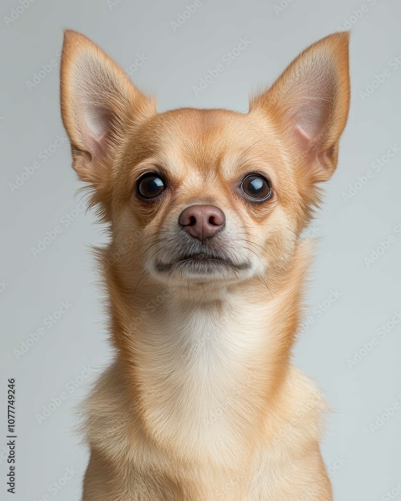 Chihuahua Close-Up Portrait with Alert Expression and Large Ears, Ideal for Pet Lovers and Small Dog Enthusiasts
Chihuahua Close-Up Portrait with Alert Expression and Large Ears, Ideal for Pet Lovers and Small Dog Enthusiasts