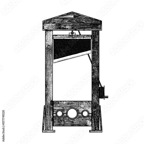 guillotine medieval execution hand drawing vector isolated on background.