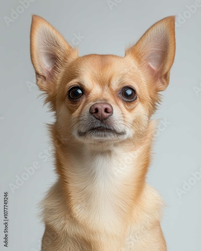 Chihuahua Close-Up Portrait with Alert Expression and Large Ears, Ideal for Pet Lovers and Small Dog Enthusiasts