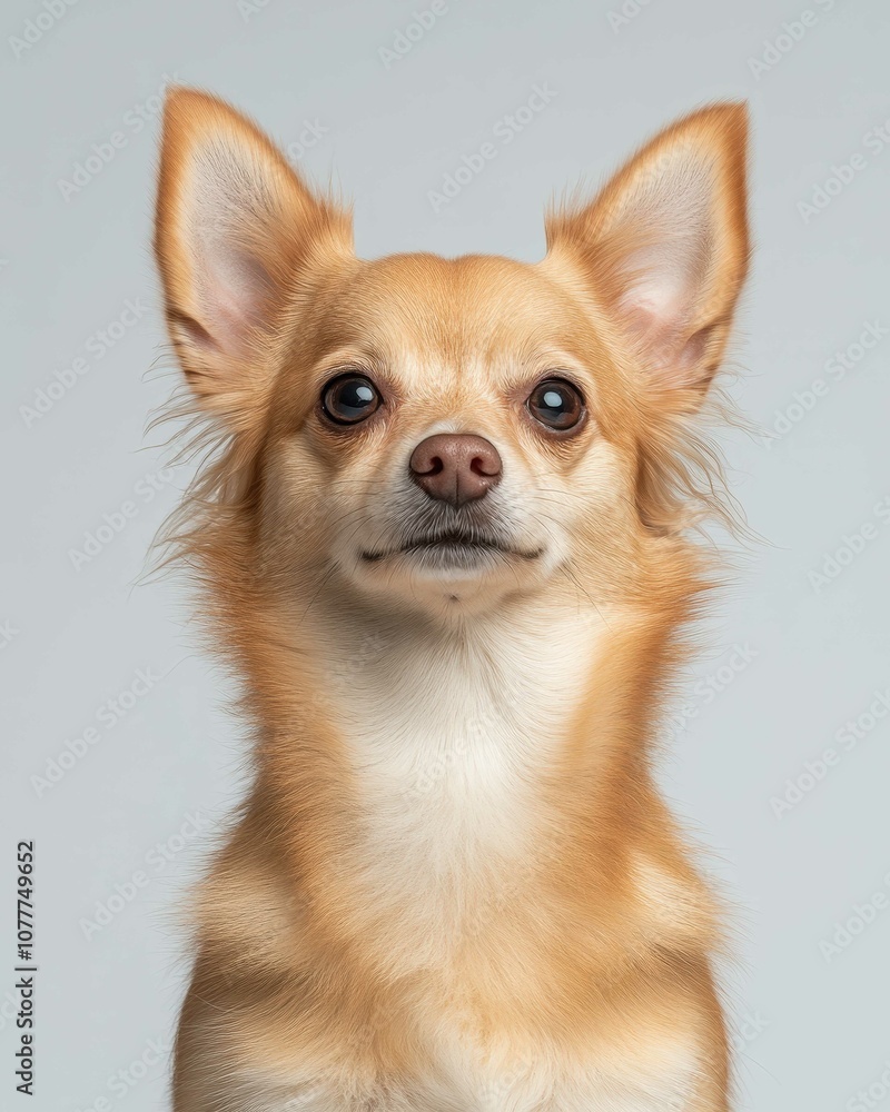 Chihuahua Close-Up Portrait with Alert Expression and Large Ears, Ideal for Pet Lovers and Small Dog Enthusiasts
Chihuahua Close-Up Portrait with Alert Expression and Large Ears, Ideal for Pet Lovers and Small Dog Enthusiasts
