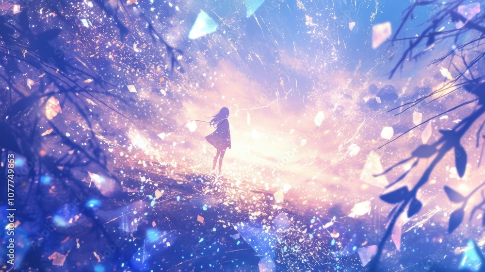 Naklejka premium As the storm slowly dissipated it left behind a trail of sparkling glitter like a magical dusting of fairy tale dreams enchanting all who laid eyes on its aftermath.